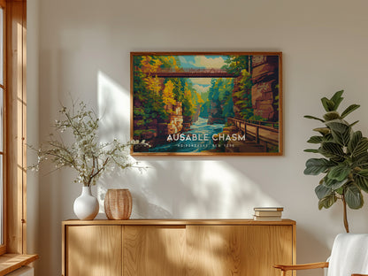 Ausable Chasm, Adirondacks, New York Landscape Poster | Travel Wall Art — framed and ready to hang