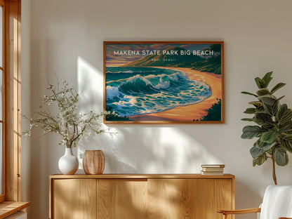 Makena State Park Big Beach Landscape Poster | Maui, Hawaii Vacation Wall Art — framed and ready to hang