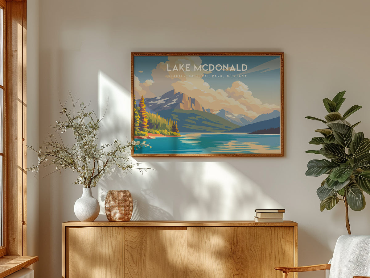 Lake McDonald Landscape Poster | Glacier National Park, Montana Framed or Unframed Wall Art — framed and ready to hang