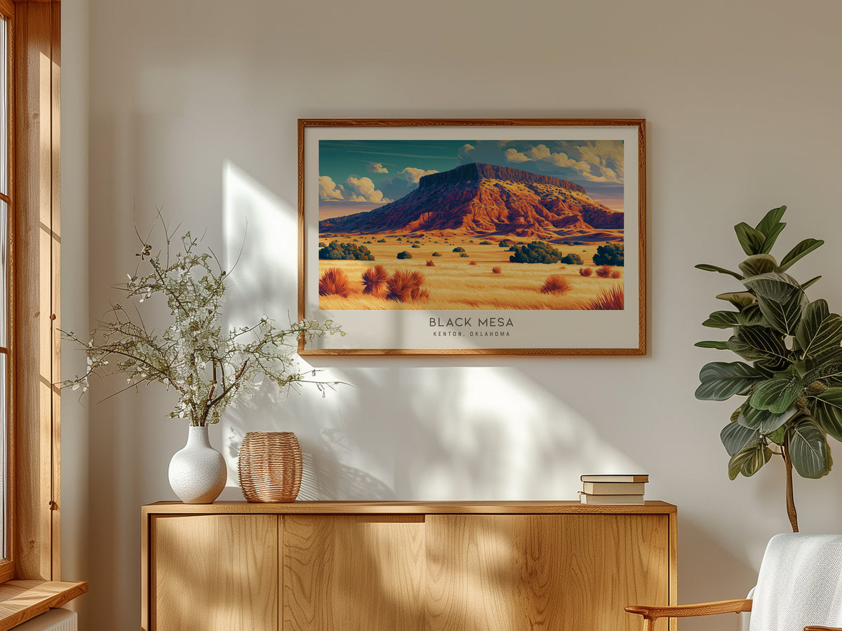 Black Mesa Landscape Matte Border Poster | Kenton, Oklahoma Travel Wall Art — framed and ready to hang