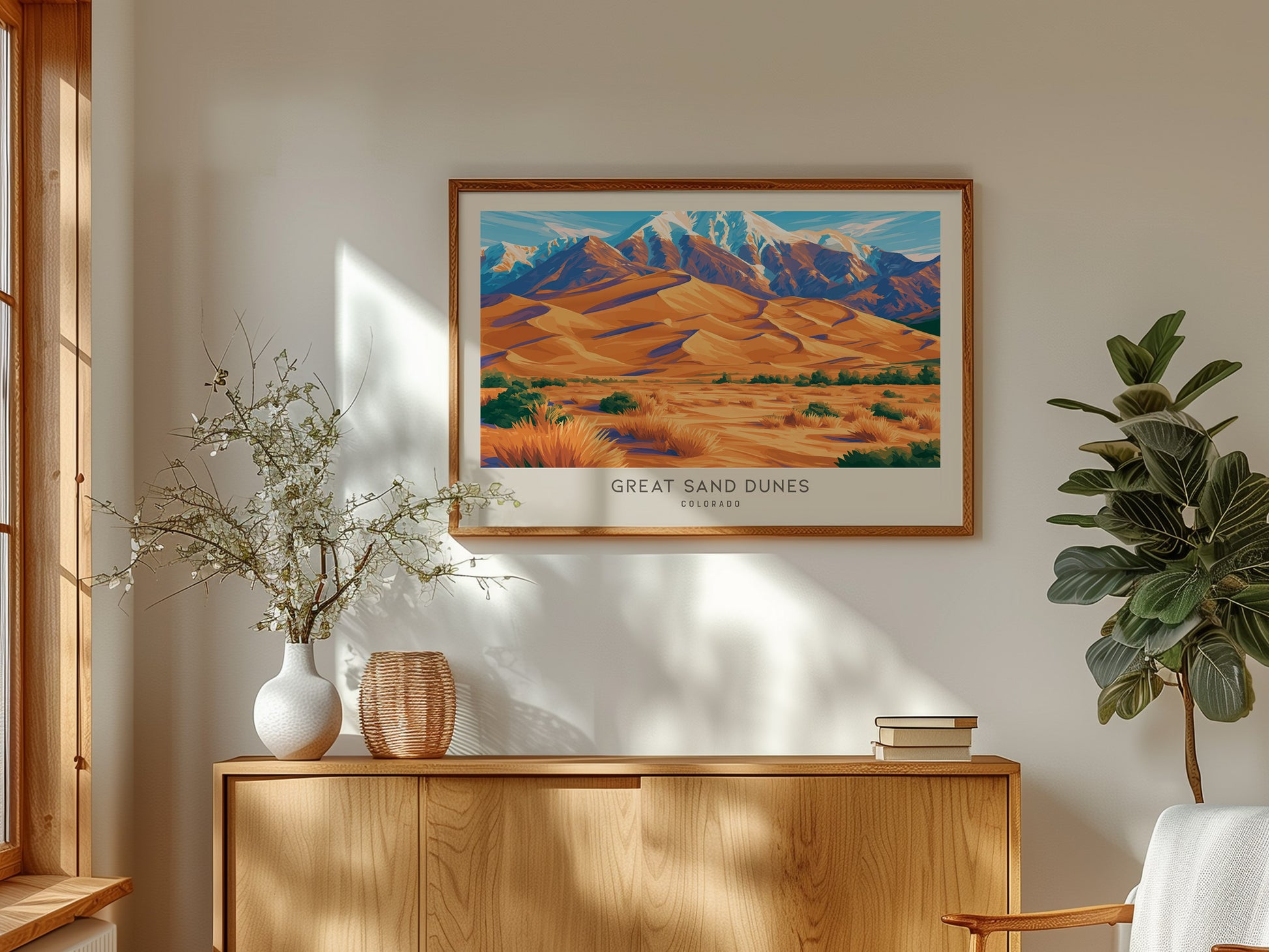 Great Sand Dunes Landscape Matte Border Poster | Colorado Travel Wall Art — framed and ready to hang