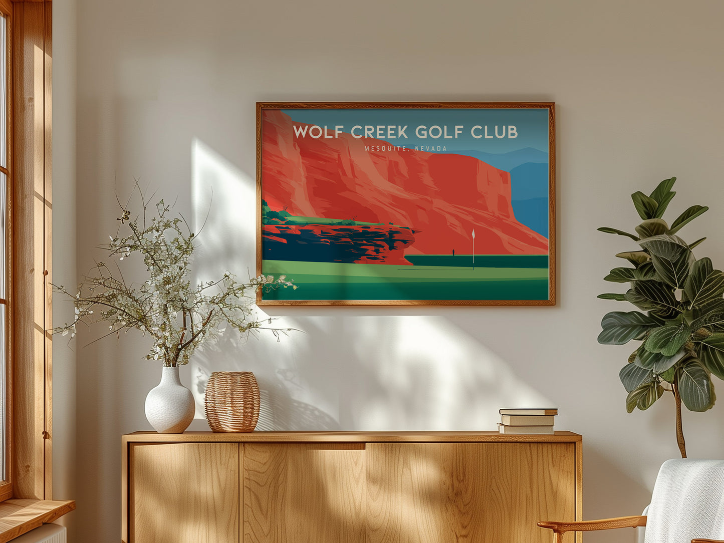 Wolf Creek Golf Club, Mesquite, Nevada Landscape Poster | Dramatic Red Rock Golf Course Print Wall Art — framed and ready to