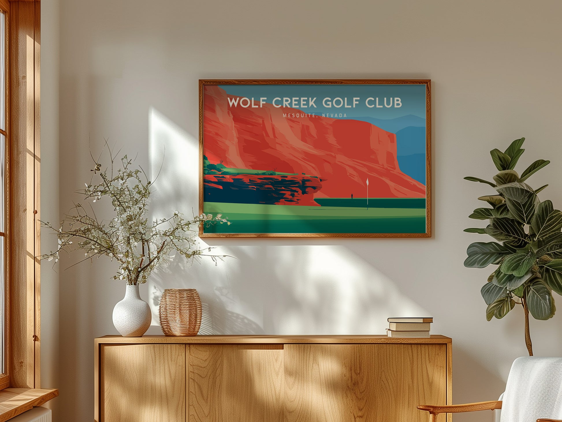 Wolf Creek Golf Club, Mesquite, Nevada Landscape Poster | Dramatic Red Rock Golf Course Print Wall Art — framed and ready to