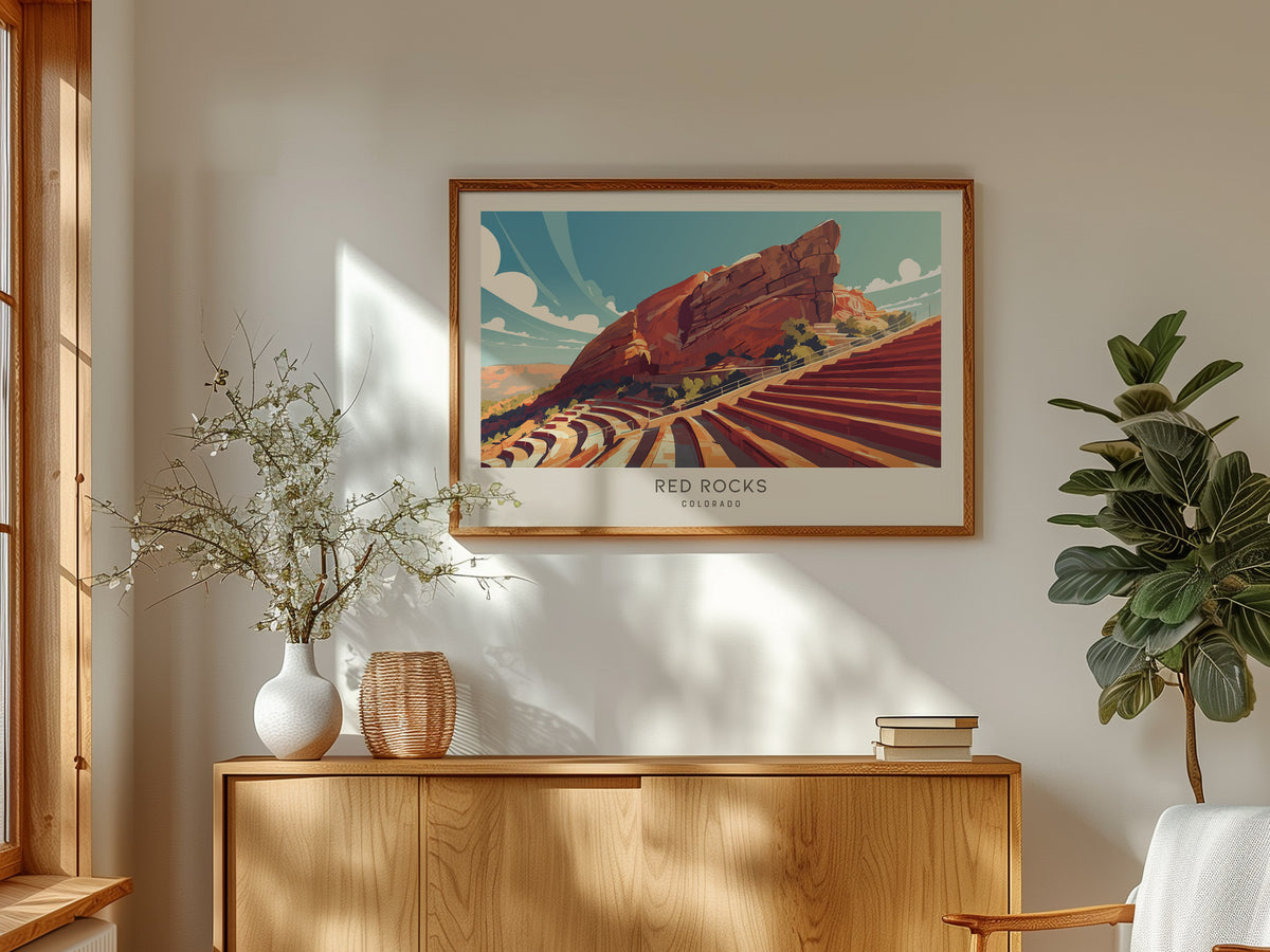 Red Rocks Landscape Matte Border Poster | Colorado Travel Wall Art — framed and ready to hang