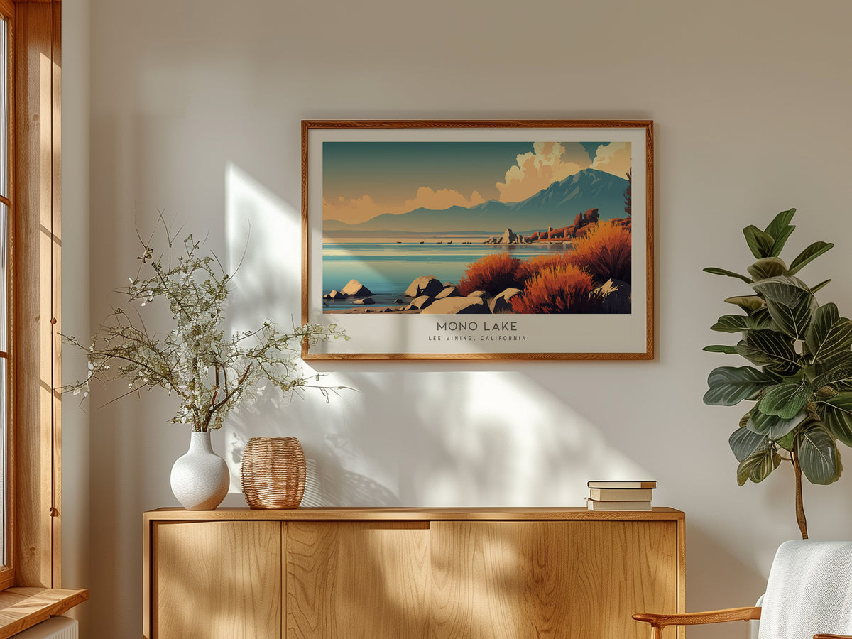 Mono Lake Landscape Matte Border Poster | Lee Vining, California Framed or Unframed Desert Lake Print — framed and ready to h