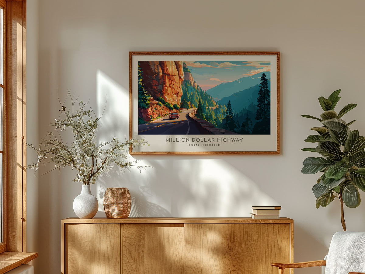 Million Dollar Highway Landscape Matte Border Poster | Ouray, Colorado Vacation Wall Art — framed and ready to hang