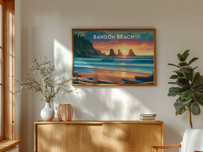 Bandon Beach Landscape Poster | Oregon Vacation Wall Art — framed and ready to hang