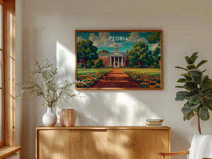 Peoria, Illinois Landscape Poster | Heartland River Skyline Beach House Decor Wall Art — framed and ready to hang