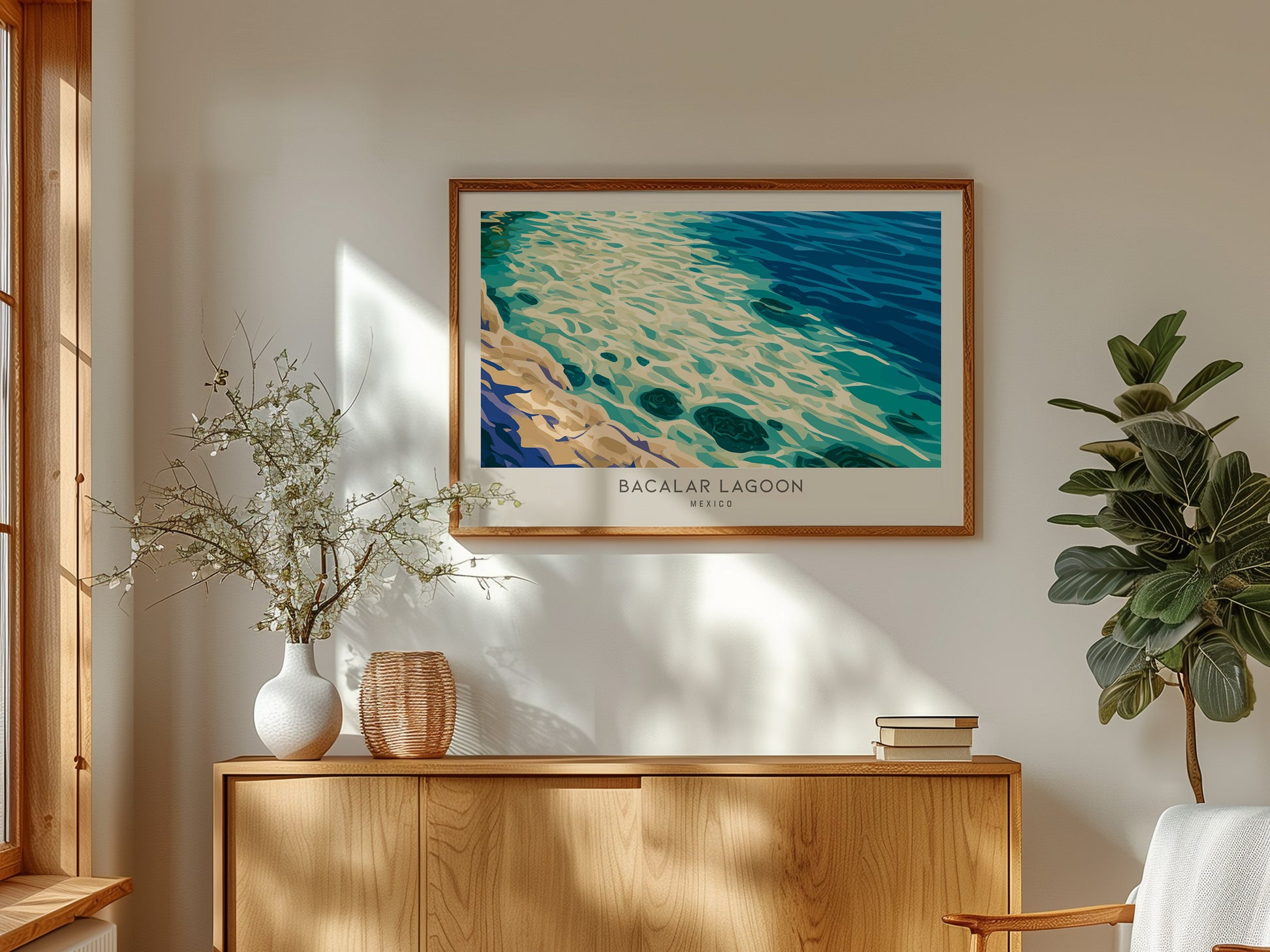 Bacalar Lagoon Landscape Matte Border Poster | Mexico Coastal Beach Decor Travel Wall Art — framed and ready to hang