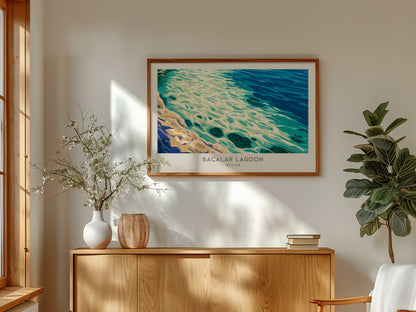 Bacalar Lagoon Landscape Matte Border Poster | Mexico Coastal Beach Decor Travel Wall Art — framed and ready to hang