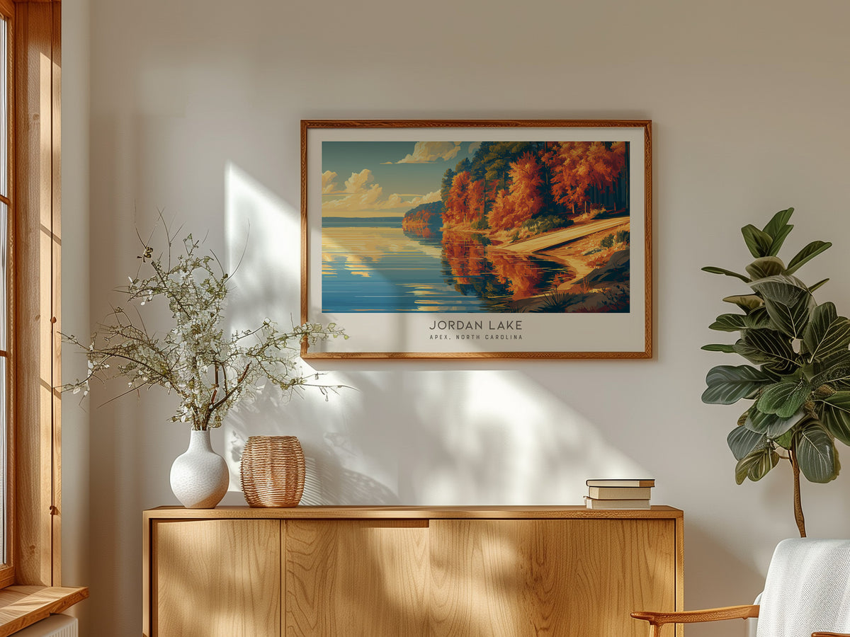 Jordan Lake Landscape Matte Border Poster | Apex, North Carolina Vacation Wall Art — framed and ready to hang
