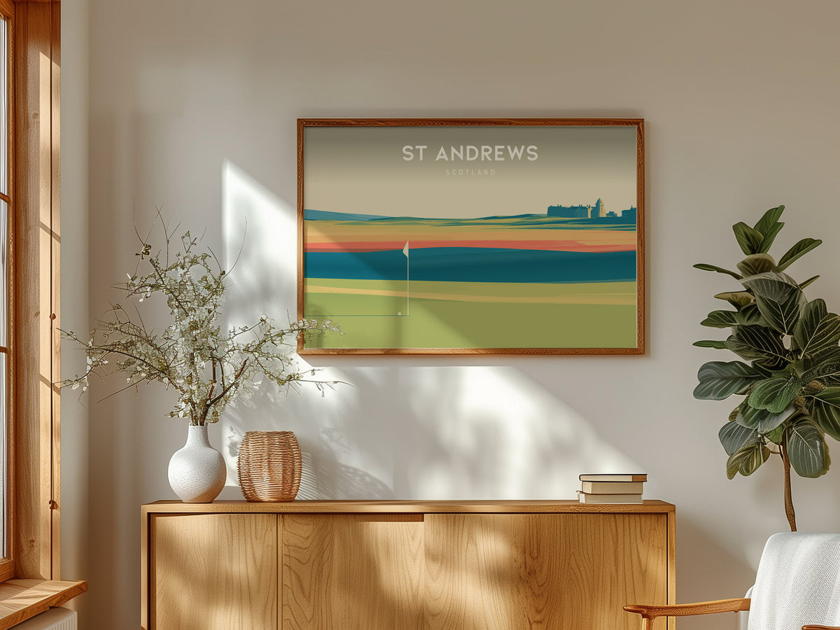 St Andrews Old Course, Scotland Landscape Poster | Golf Course Print Country Club Decor Wall Art — framed and ready to hang