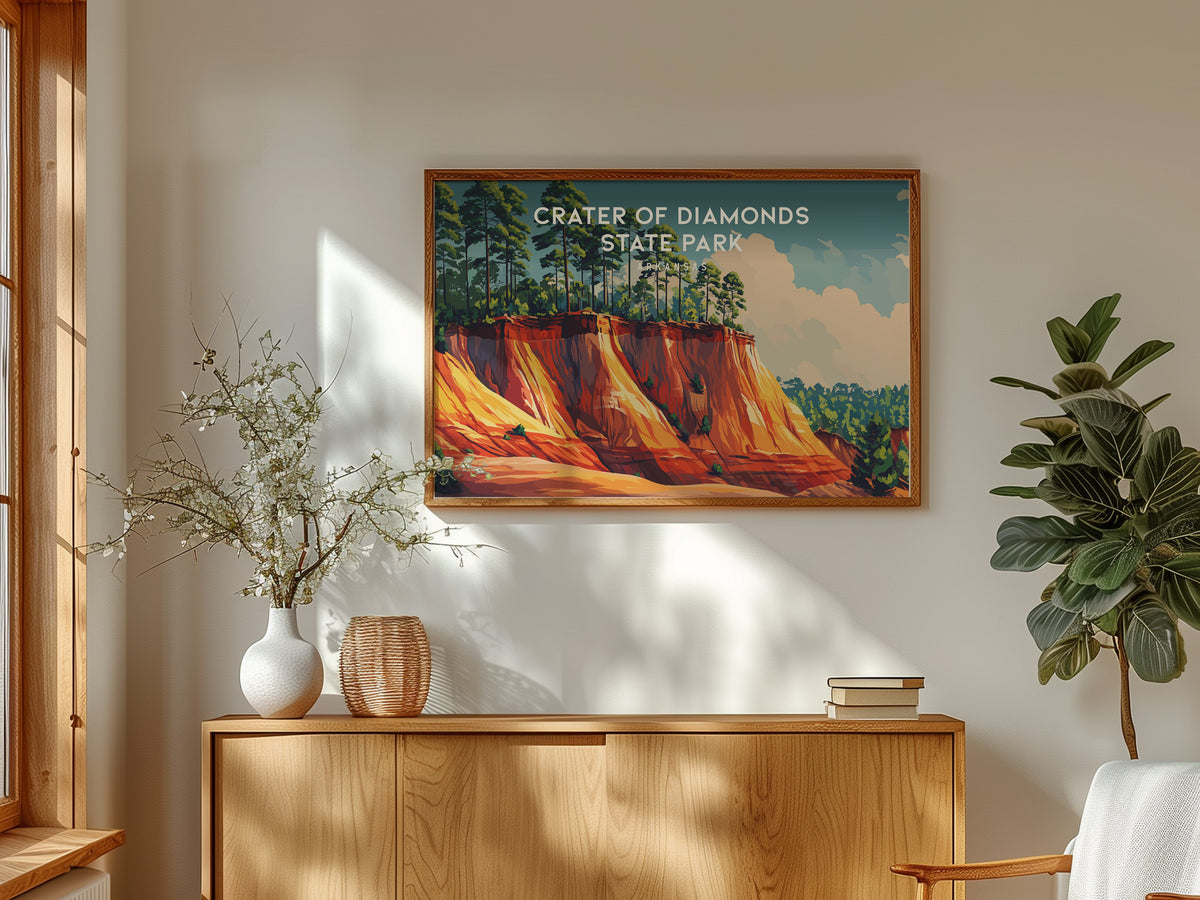 Crater of Diamonds State Park Landscape Poster | Arkansas Gem Hunting Travel Wall Art — framed and ready to hang