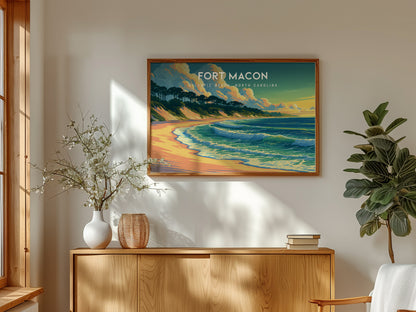 Fort Macon Landscape Poster | Atlantic Beach, North Carolina Destination Print Wall Art — framed and ready to hang
