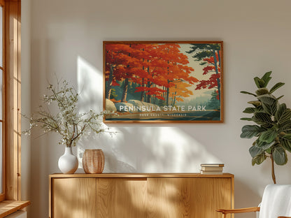 Peninsula State Park Landscape Poster | Door County, Wisconsin Bluffs & Shoreline Framed or Unframed — framed and ready to ha