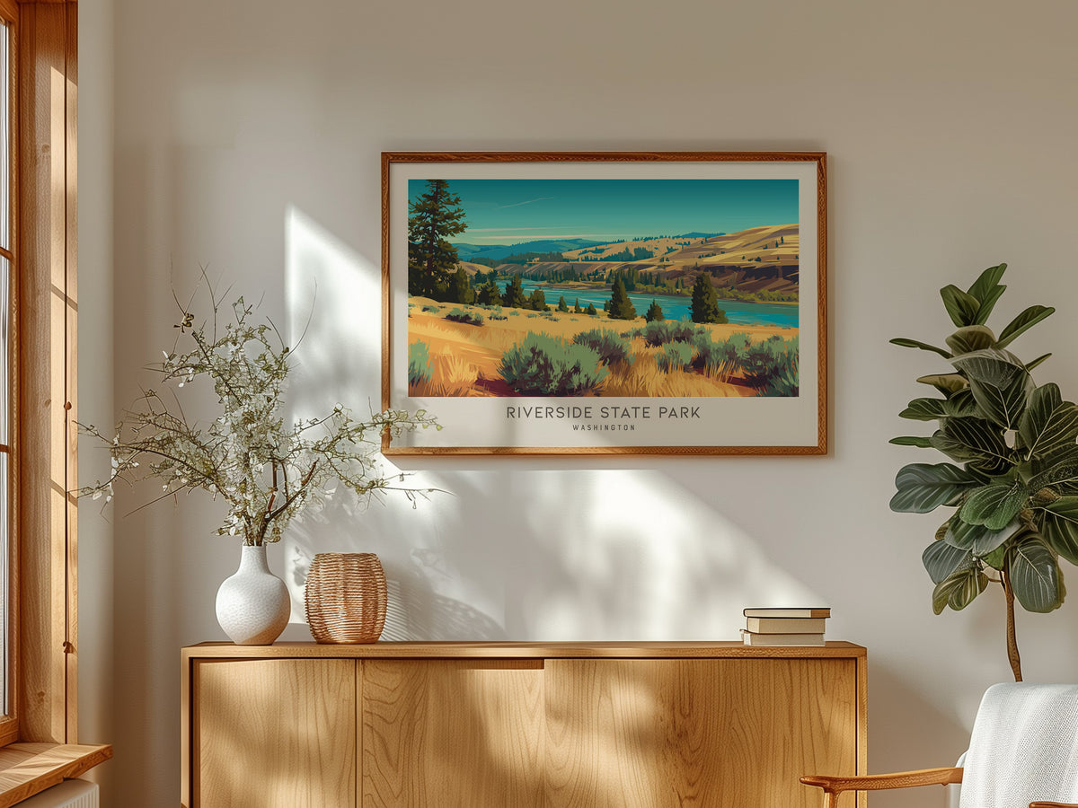 Riverside State Park Landscape Matte Border Poster | Washington Framed or Unframed Travel Gift — framed and ready to hang