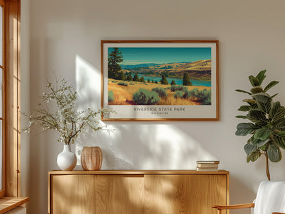 Riverside State Park Landscape Matte Border Poster | Washington Framed or Unframed Travel Gift — framed and ready to hang