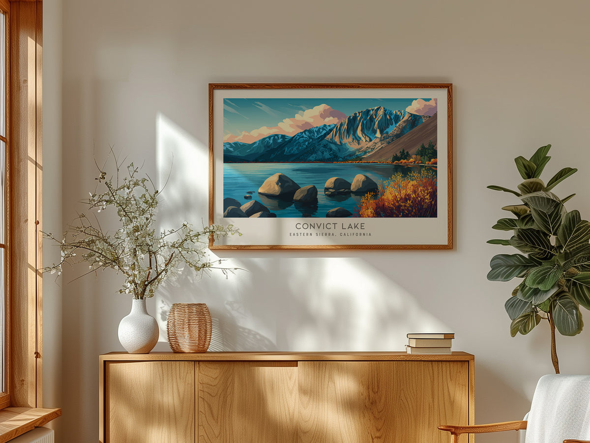 Convict Lake Landscape Matte Border Poster | Eastern Sierra, California Vacation Wall Art — framed and ready to hang