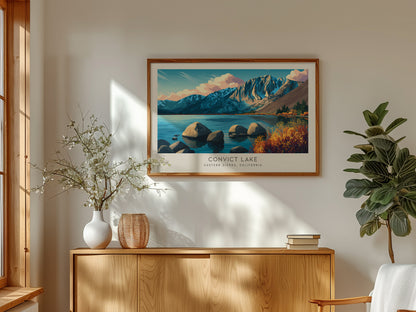 Convict Lake Landscape Matte Border Poster | Eastern Sierra, California Vacation Wall Art — framed and ready to hang
