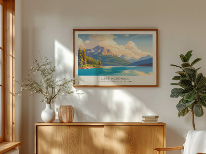 Lake McDonald Landscape Matte Border Poster | Glacier National Park, Montana Travel Wall Art — framed and ready to hang