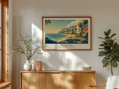 The Battery Landscape Matte Border Poster | Charleston, South Carolina Travel Wall Art — framed and ready to hang