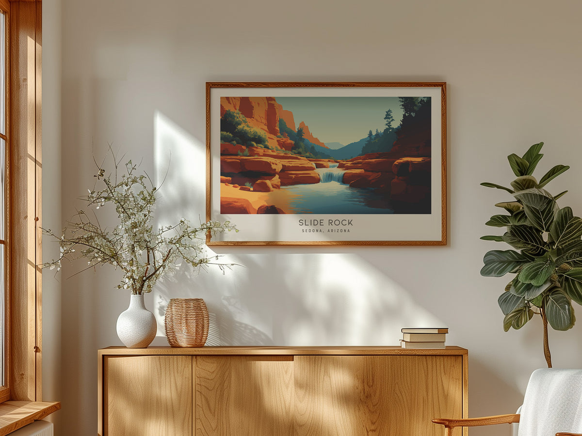 Slide Rock Landscape Matte Border Poster | Sedona, Arizona Vacation Wall Art — framed and ready to hang