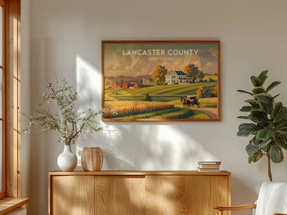 Lancaster County Landscape Poster | Pennsylvania Amish Country Framed or Unframed Wall Art — framed and ready to hang