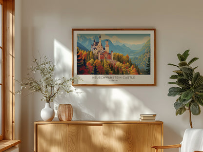 Neuschwanstein Castle Landscape Matte Border Poster | Germany Vacation Wall Art — framed and ready to hang
