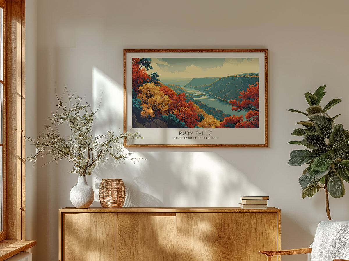 Ruby Falls Landscape Matte Border Poster | Chattanooga, Tennessee Travel Gift Framed or Unframed — framed and ready to hang