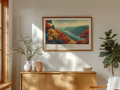 Ruby Falls Landscape Matte Border Poster | Chattanooga, Tennessee Travel Gift Framed or Unframed — framed and ready to hang