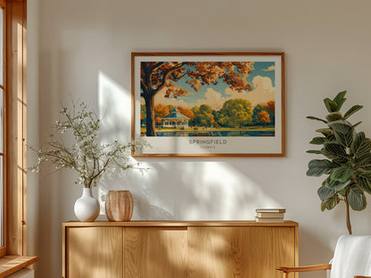 Springfield Landscape Matte Border Poster | Illinois Destination Print & Vacation Wall Art — framed and ready to hang