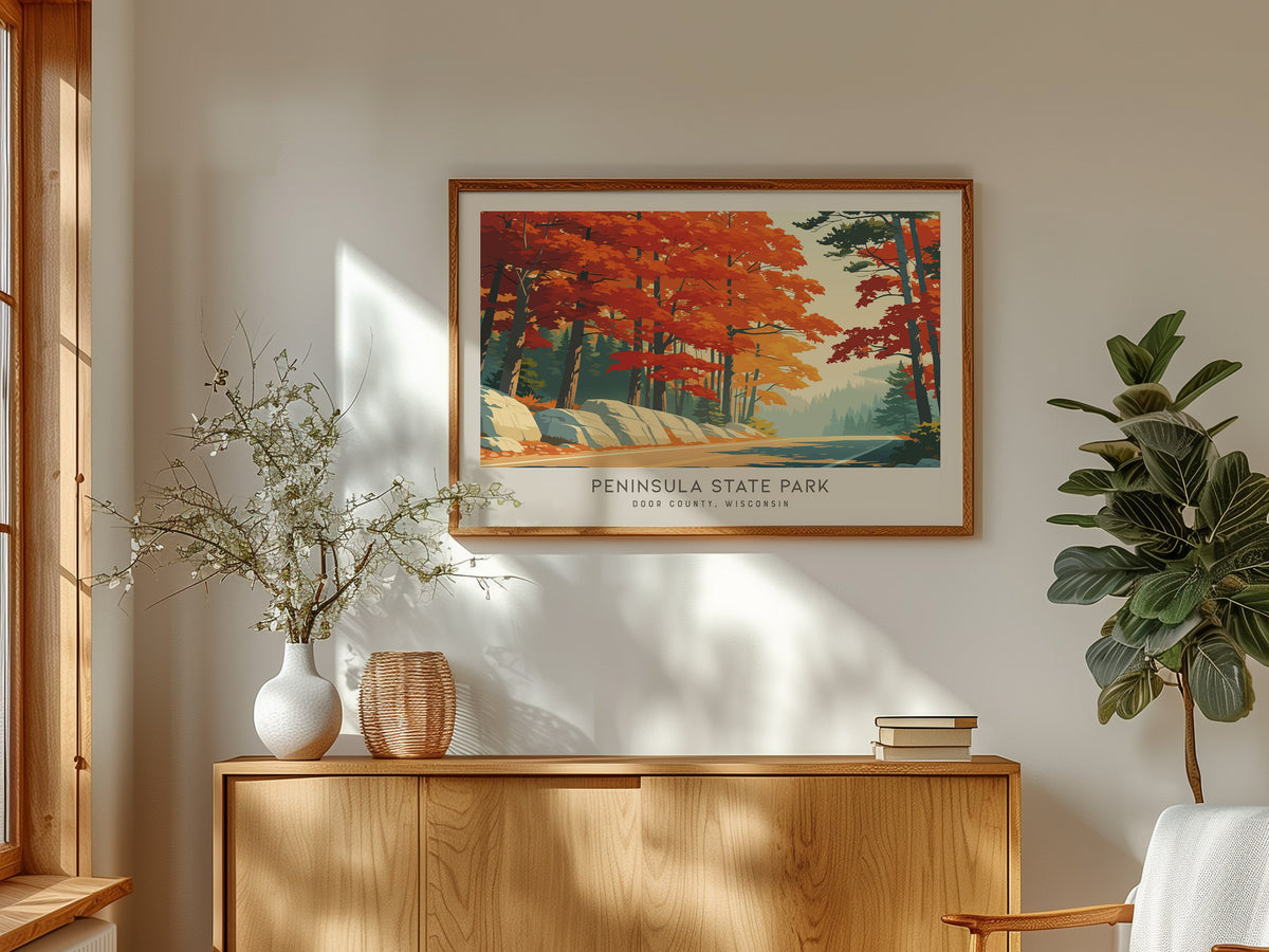 Peninsula State Park Landscape Matte Border Poster | Door County, Wisconsin Vacation Wall Art — framed and ready to hang