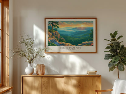 Cheaha State Park Landscape Matte Border Poster | Delta, Alabama Travel Wall Art Framed or Unframed — framed and ready to han