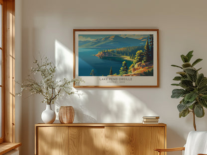 Lake Pend Oreille Landscape Matte Border Poster | Sandpoint, Idaho Framed or Unframed Travel Gift — framed and ready to hang