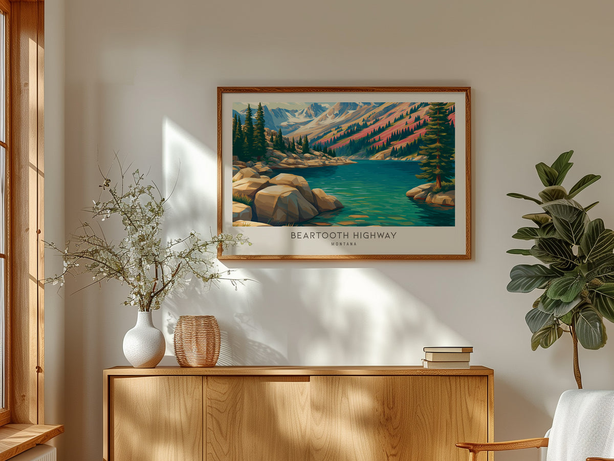 Beartooth Highway Landscape Matte Border Poster | Montana Travel Gift Framed or Unframed — framed and ready to hang