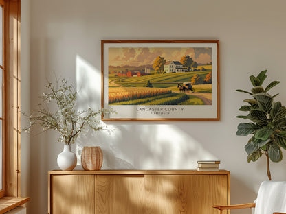 Lancaster County Landscape Matte Border Poster | Pennsylvania Travel Gift Vacation Wall Art — framed and ready to hang