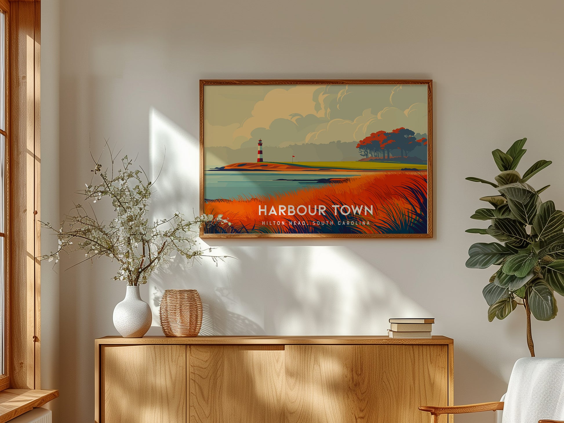 Harbour Town Golf Links Landscape, Hilton Head, South Carolina Poster | Country Club Decor & Links Wall Art — framed and read