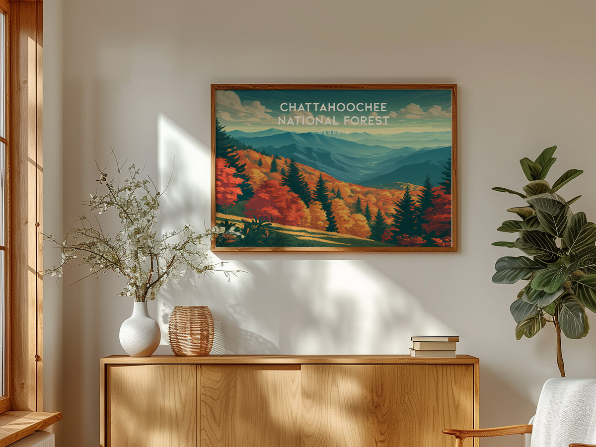 Chattahoochee National Forest Landscape, Georgia Poster | Appalachian Trail Vacation Wall Art — framed and ready to hang