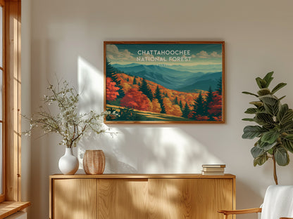 Chattahoochee National Forest Landscape, Georgia Poster | Appalachian Trail Vacation Wall Art — framed and ready to hang