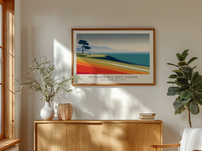Spyglass Hill Golf Course Landscape Matte Border Poster | Pebble Beach, California Golf Course Print Wall Art — framed and re