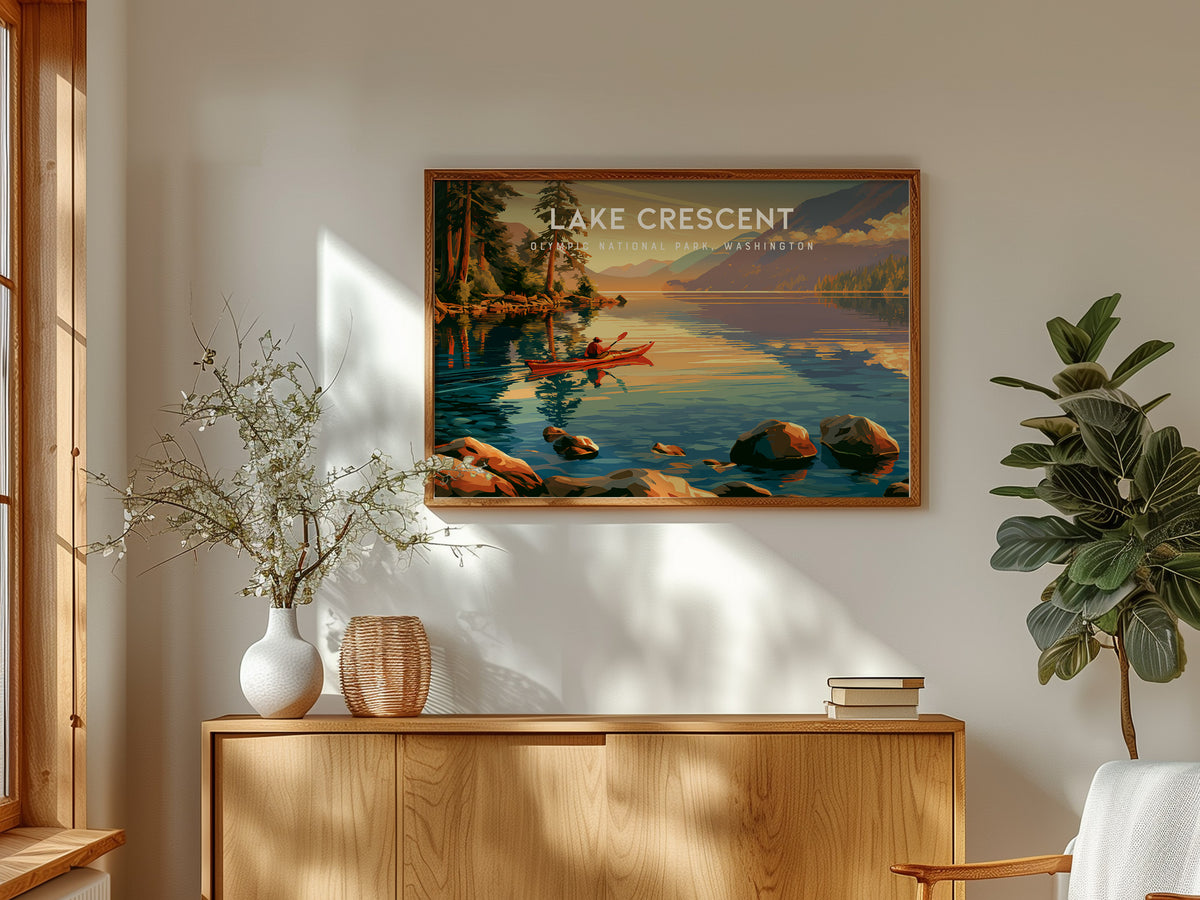 Lake Crescent Landscape Poster | Olympic National Park, Washington Vacation Wall Art — framed and ready to hang