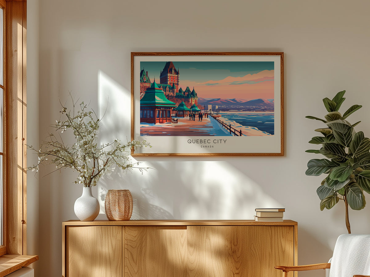Quebec City Landscape Matte Border Poster | Canada Travel Wall Art — framed and ready to hang