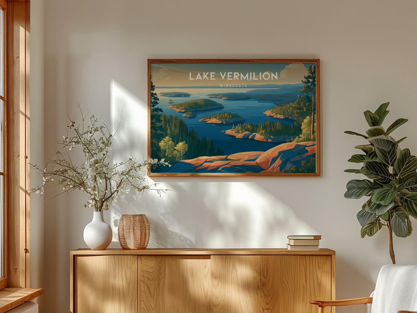 Lake Vermilion Landscape Poster | Minnesota Travel Wall Art — framed and ready to hang