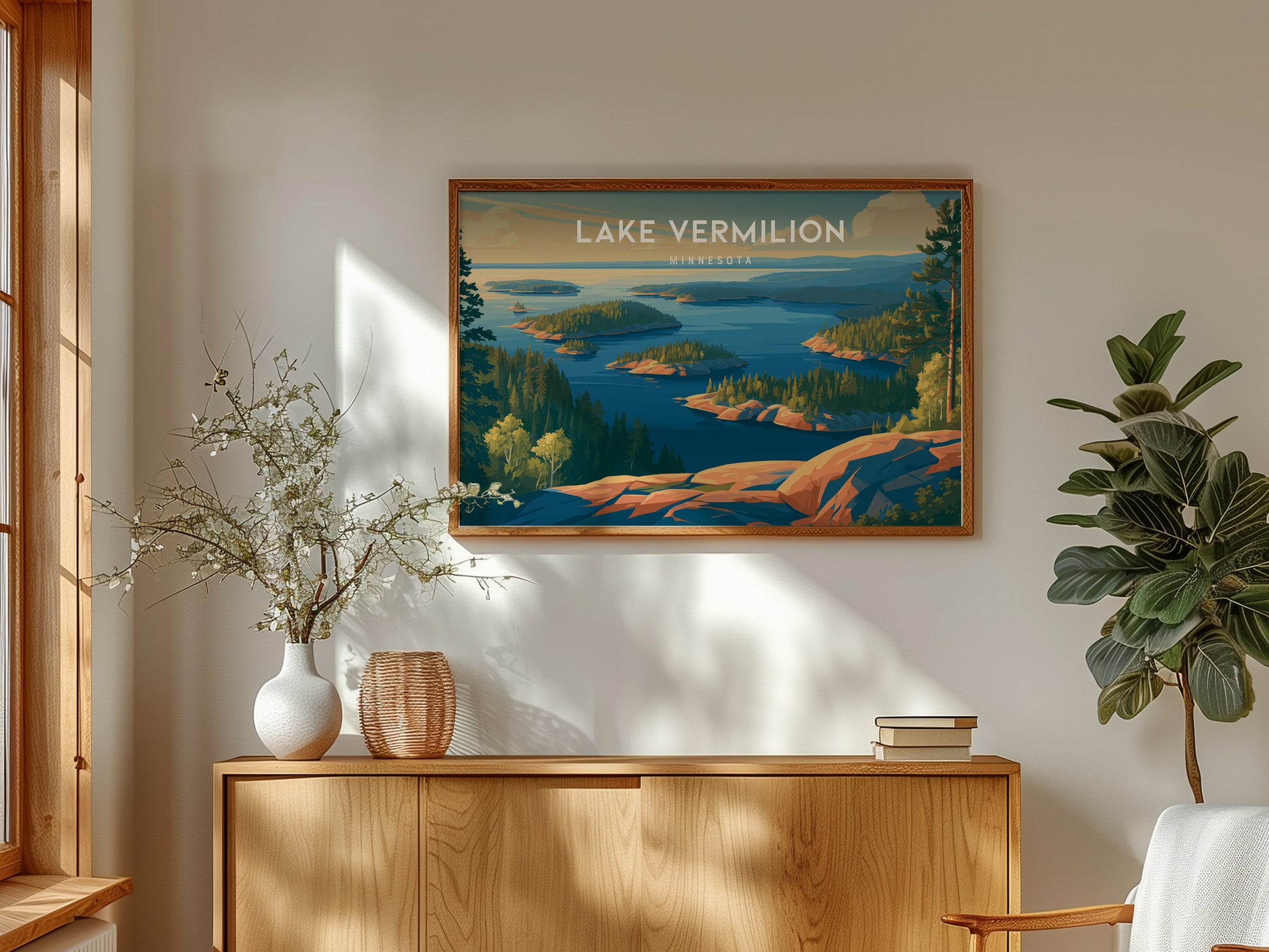 Lake Vermilion Landscape Poster | Minnesota Travel Wall Art — framed and ready to hang
