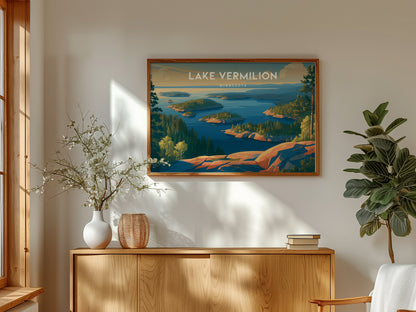 Lake Vermilion Landscape Poster | Minnesota Travel Wall Art — framed and ready to hang