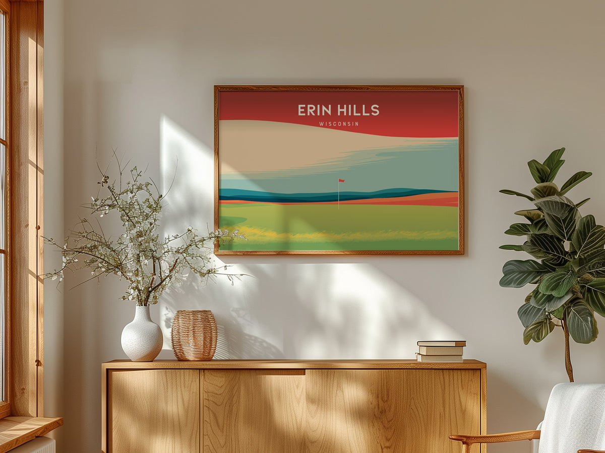 Erin Hills, Wisconsin Landscape Poster | Golfer Gift Country Club Decor Wall Art — framed and ready to hang