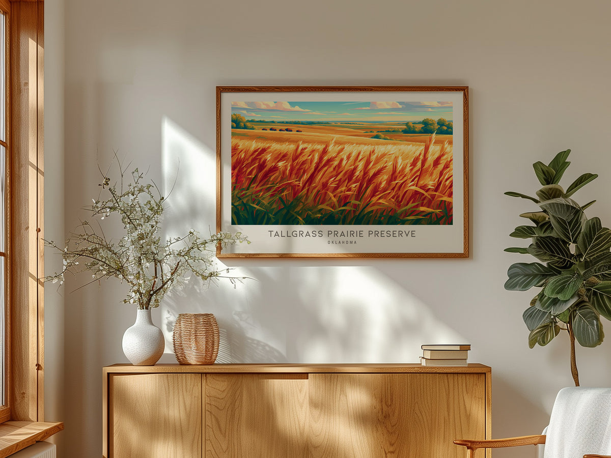 Tallgrass Prairie Preserve Landscape Matte Border Poster | Oklahoma Travel Wall Art — framed and ready to hang