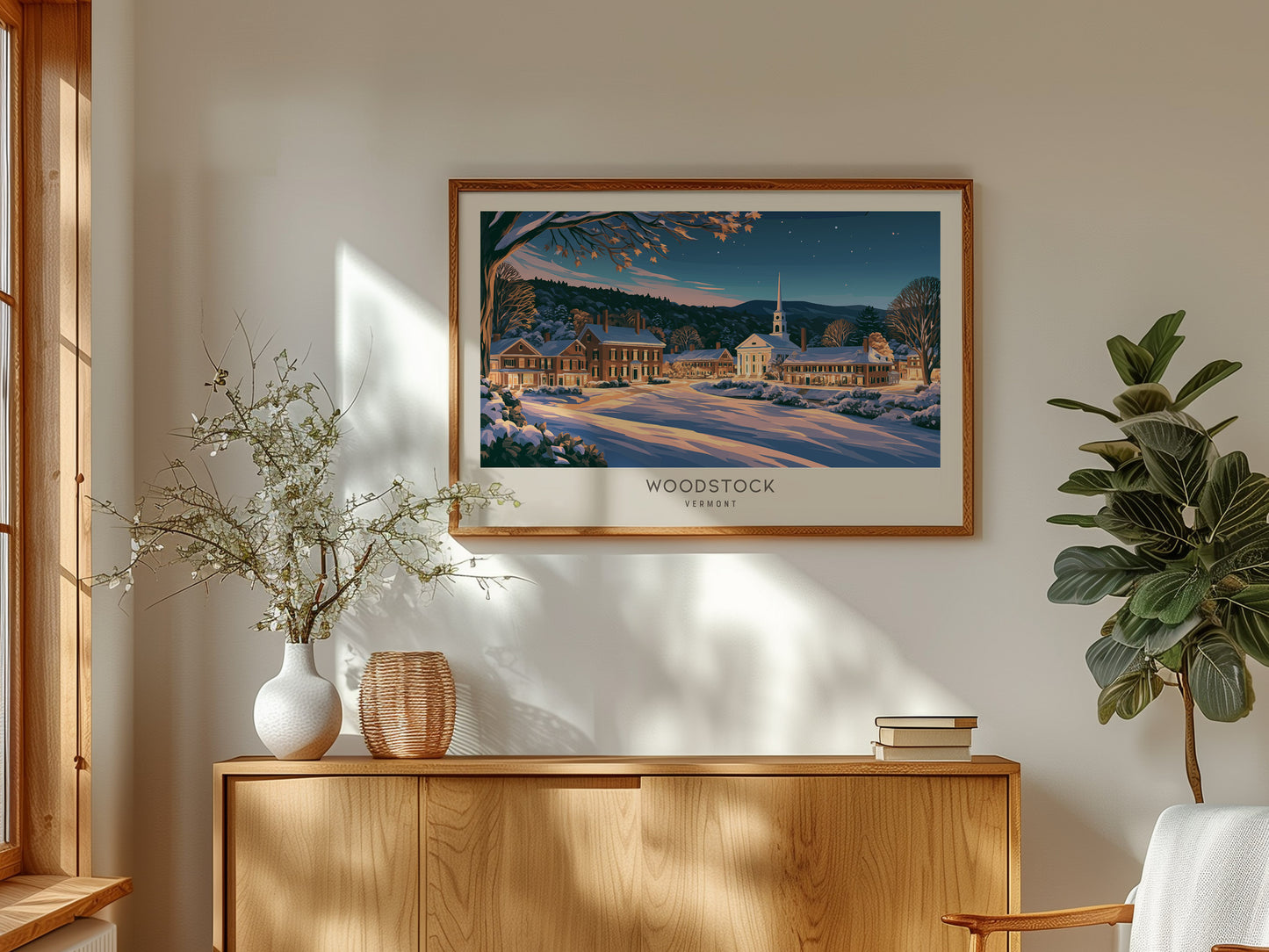 Woodstock Landscape Matte Border Poster | Vermont Destination Print Framed or Unframed — framed and ready to hang