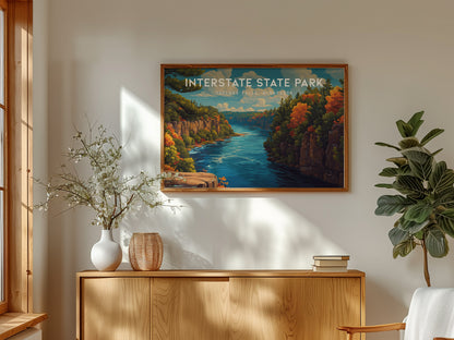 Interstate State Park Landscape Poster | Taylors Falls, Minnesota Travel Wall Art — framed and ready to hang