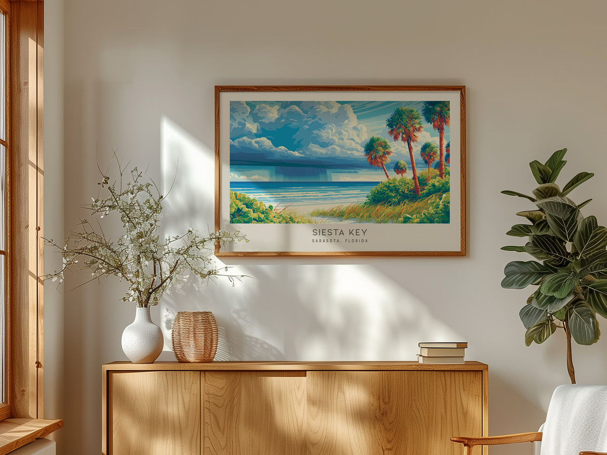 Siesta Key Landscape Matte Border Poster | Travel Wall Art — framed and ready to hang